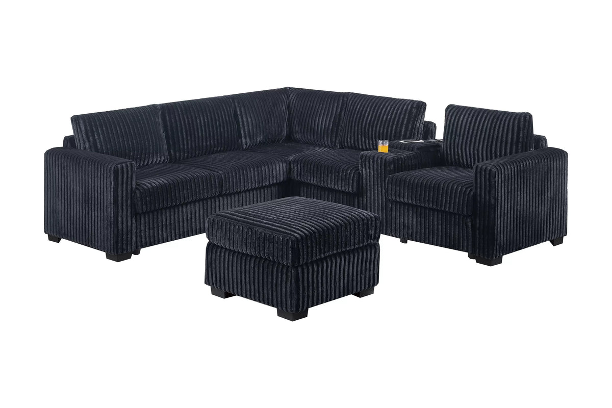 Poundex 4-Piece Sectional Set W/ Ottoman - F8344
