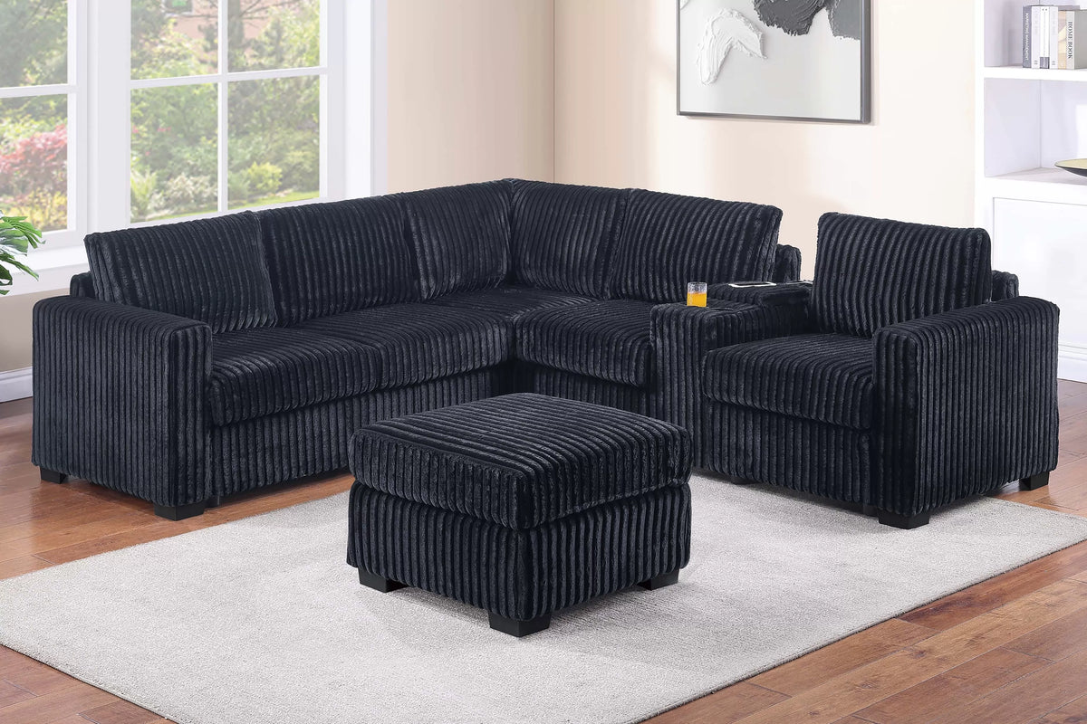 Poundex 4-Piece Sectional Set W/ Ottoman - F8344