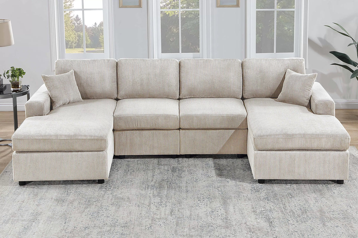 Corduroy Double Chaise Sectional-F8408