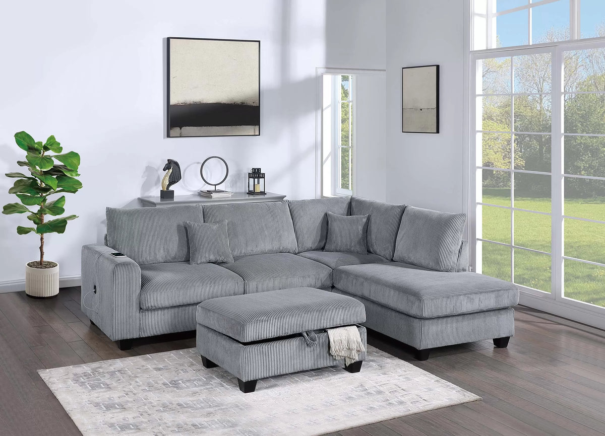 Gray Sectional W/ Storage Ottoman F8451
