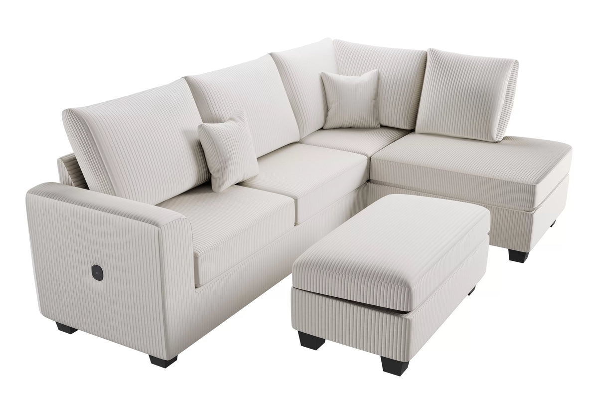 Beige Storage Ottoman Sectional-F8452