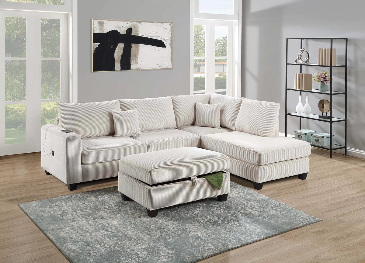 Beige Storage Ottoman Sectional-F8452