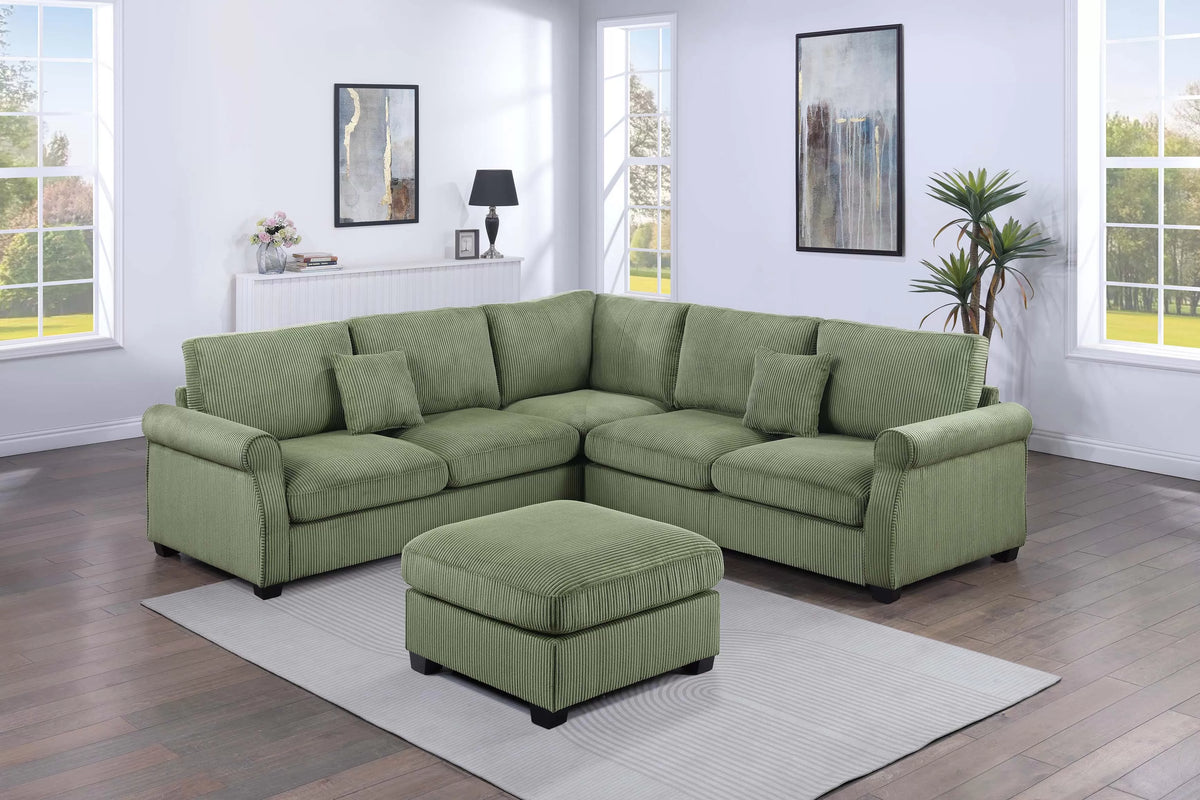 Sage Green Sectional w/ Ottoman