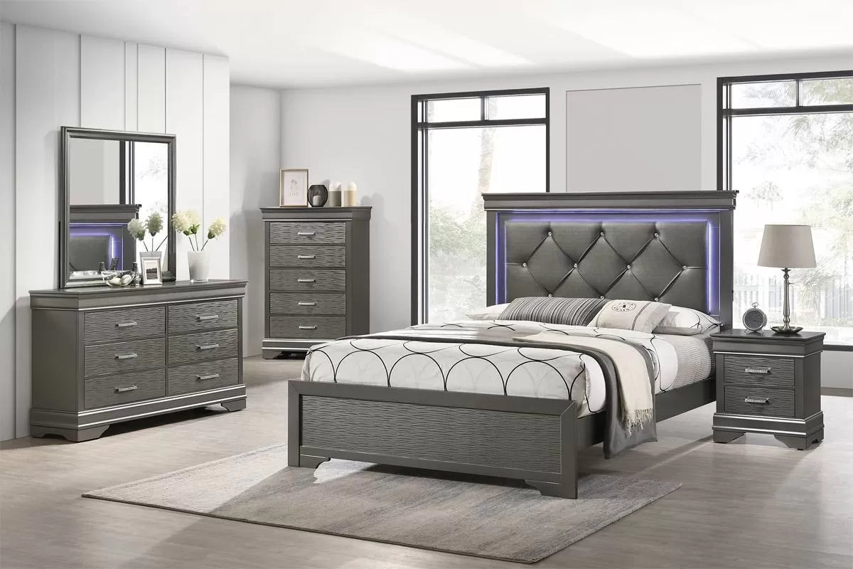 Gray LED Queen Bedroom Set
