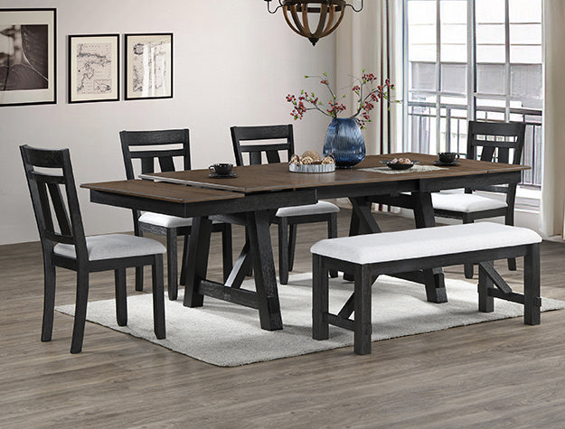 Maribelle Oak and Black Farmhouse Table Set